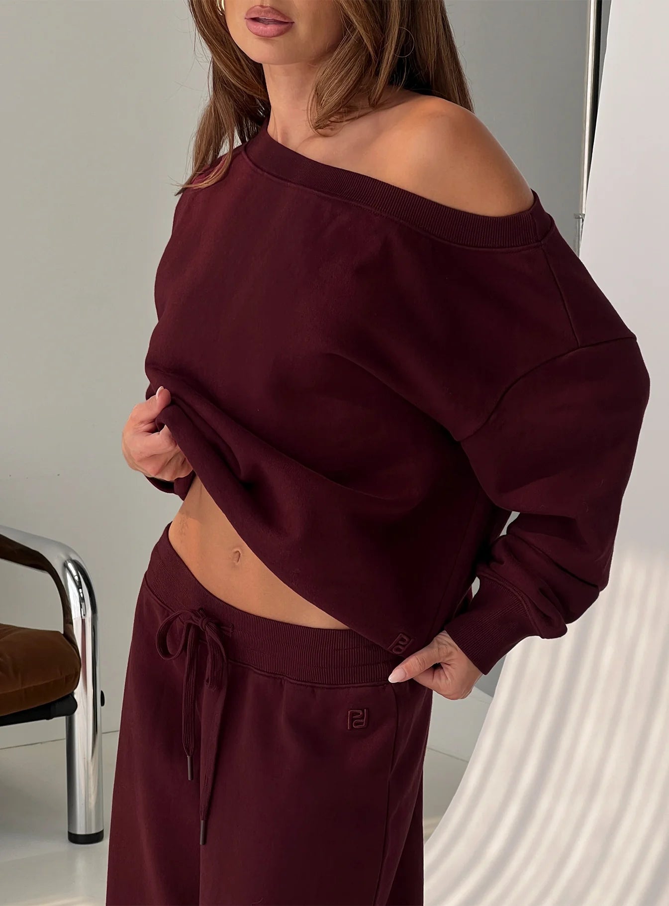 VestoStyle Women's Cozy Off Shoulder Lounge Set