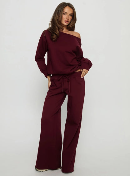 VestoStyle Women's Cozy Off Shoulder Lounge Set